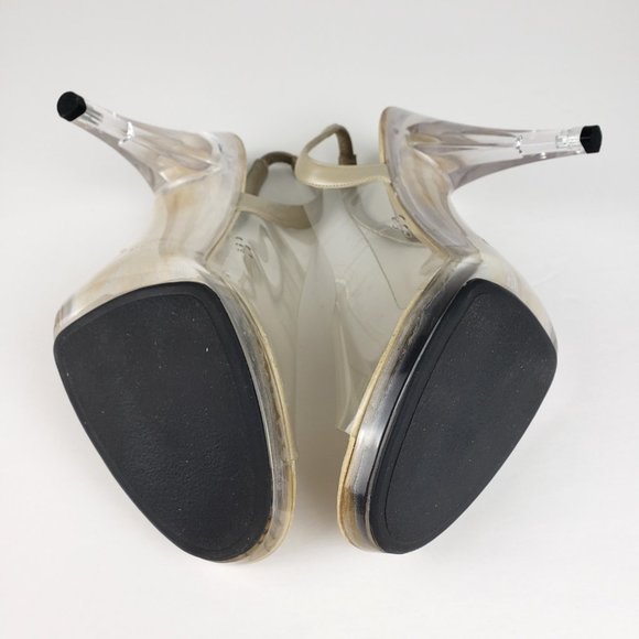 Clear Vinyl Pageant Prom Peep Toe 4.5” Heels 9.5M - Picture 5 of 11